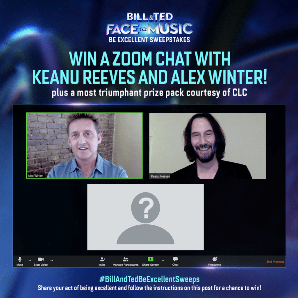 You are currently viewing BILL & TED FACE THE MUSIC | “Be Excellent” Sweepstakes – Win A Zoom Chat with Keanu Reeves and Alex Winter