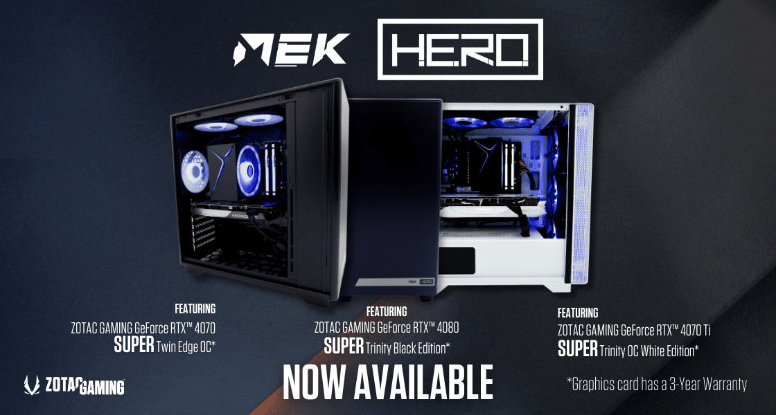 Read more about the article MEK HERO Powered by ZOTAC GAMING Unveils New GeForce RTX™ 40 SUPER Series Gaming Desktop PCs with 3-years of Warranty Coverage for the Graphics Card Component