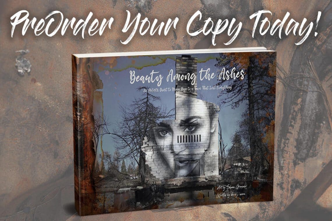 Read more about the article Preorder the Inspiring True Story BEAUTY AMONG THE ASHES: AN ARTIST’S QUEST TO BRING HOPE TO A TOWN THAT LOST EVERYTHING from artist Shane Grammer and author david j. moore
