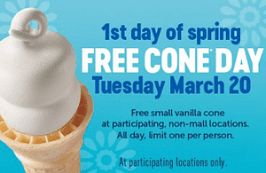 Read more about the article Free Small Vanilla Ice Cream Cone at Dairy Queen Tuesday 3/20