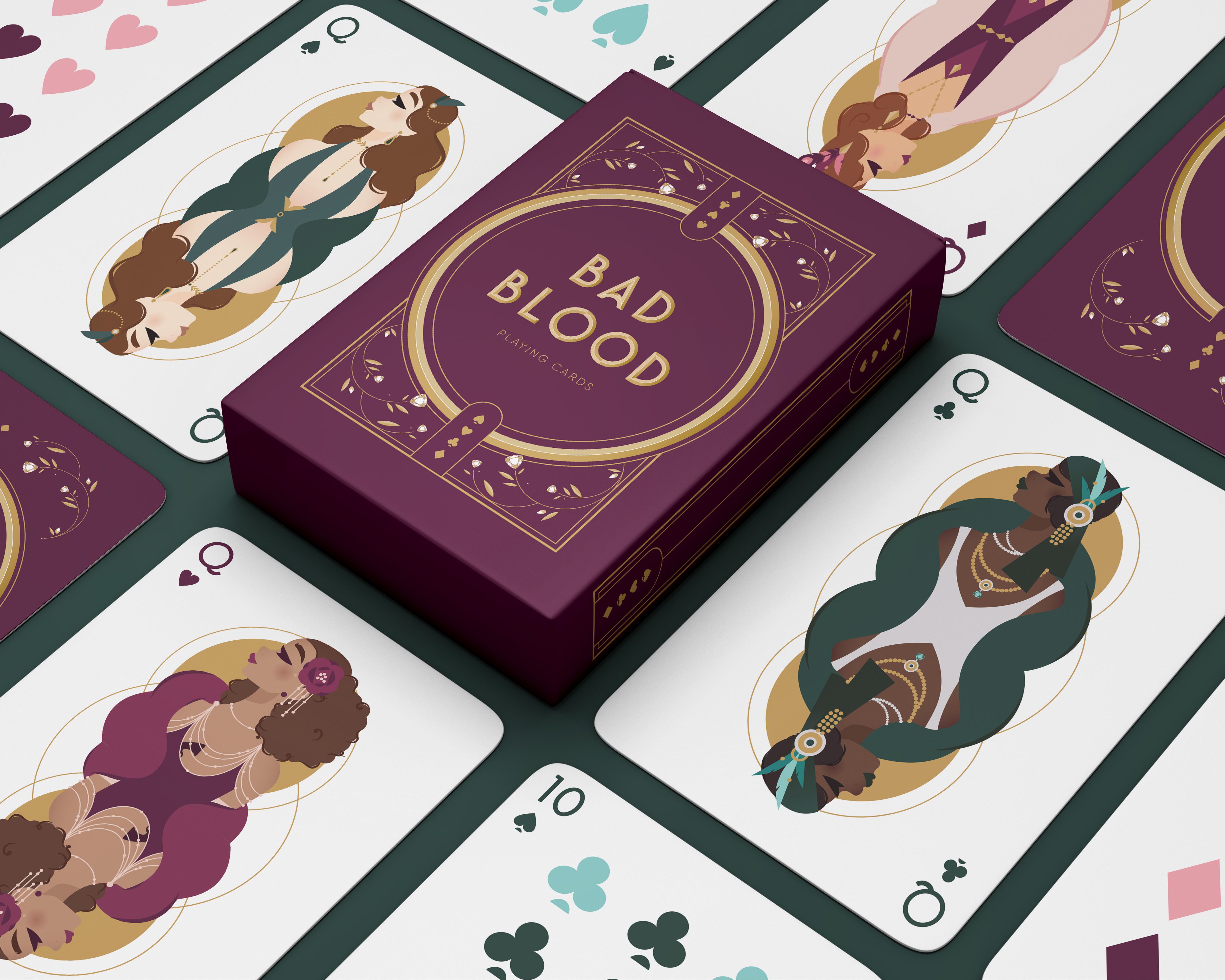Read more about the article Acclaimed Designer Kelly McMahon and INFERNO GIRL RED Writer Mat Groom Present BAD BLOOD Playing Cards & Murder Mystery Game, and Comic