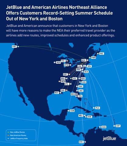 Read more about the article JetBlue and American Airlines Northeast Alliance Offers Customers Record-Setting Summer Schedule Out of New York and Boston