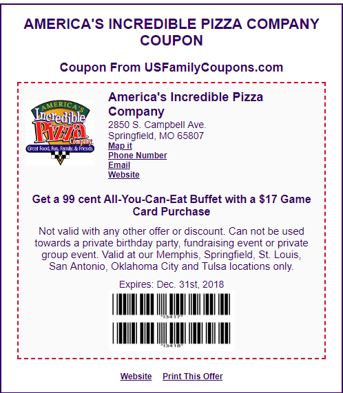 Read more about the article Get a 99 cent All-You-Can-Eat Buffet with a $17 Game Card Purchase at America’s Incredible Pizza Company.