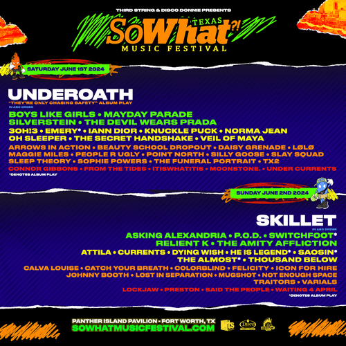 You are currently viewing DISCO PUNK PRESENTS LINEUP FOR SO WHAT?! MUSIC FESTIVAL 2024 FEATURING: UNDEROATH, SKILLET, BOYS LIKE GIRLS, IANN DIOR, MAYDAY PARADE, SWITCHFOOT, ASKING ALEXANDRIA, RELIENT K, P.O.D., 3OH!3 + MORE