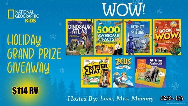 You are currently viewing $116 National Geographic Kids Holiday 7-Book Prize Pack Giveaway!